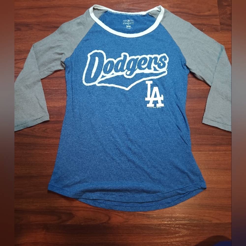 Dodgers Ladies Blue and Gray Baseball Shirt M